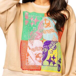 Queen Of Sparkles-Beige Colorblock Bandana QOS Card Logo Sweatshirt